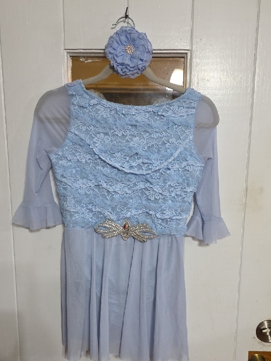 Weissman Other - Weissman Dance Costume Girl's? Light Blue Lacy Hair Clip Blingy Bow Sz XLC GUC
